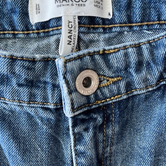 Mango Premium Patchwork Denim Nancy Relaxed Cropped Distressed Jeans Rivets 4 - Picture 3 of 14